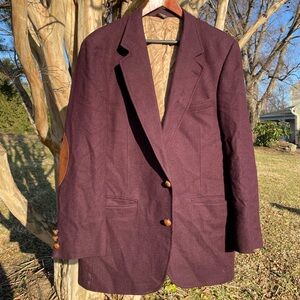 Vintage 80s Bill Blass Burgundy Wool Blazer with Suede Elbow Patches USA Made